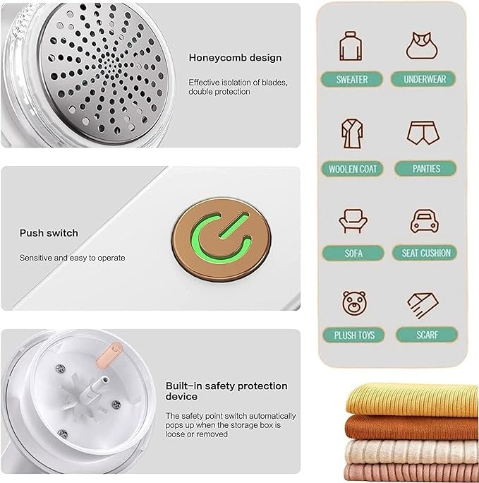 Lint Remover Chargeable Portable Design Gentle On Fabrics Removes Lint And Fuzz Easy To Use Durable Performance Suitable For Daily Clothing Care